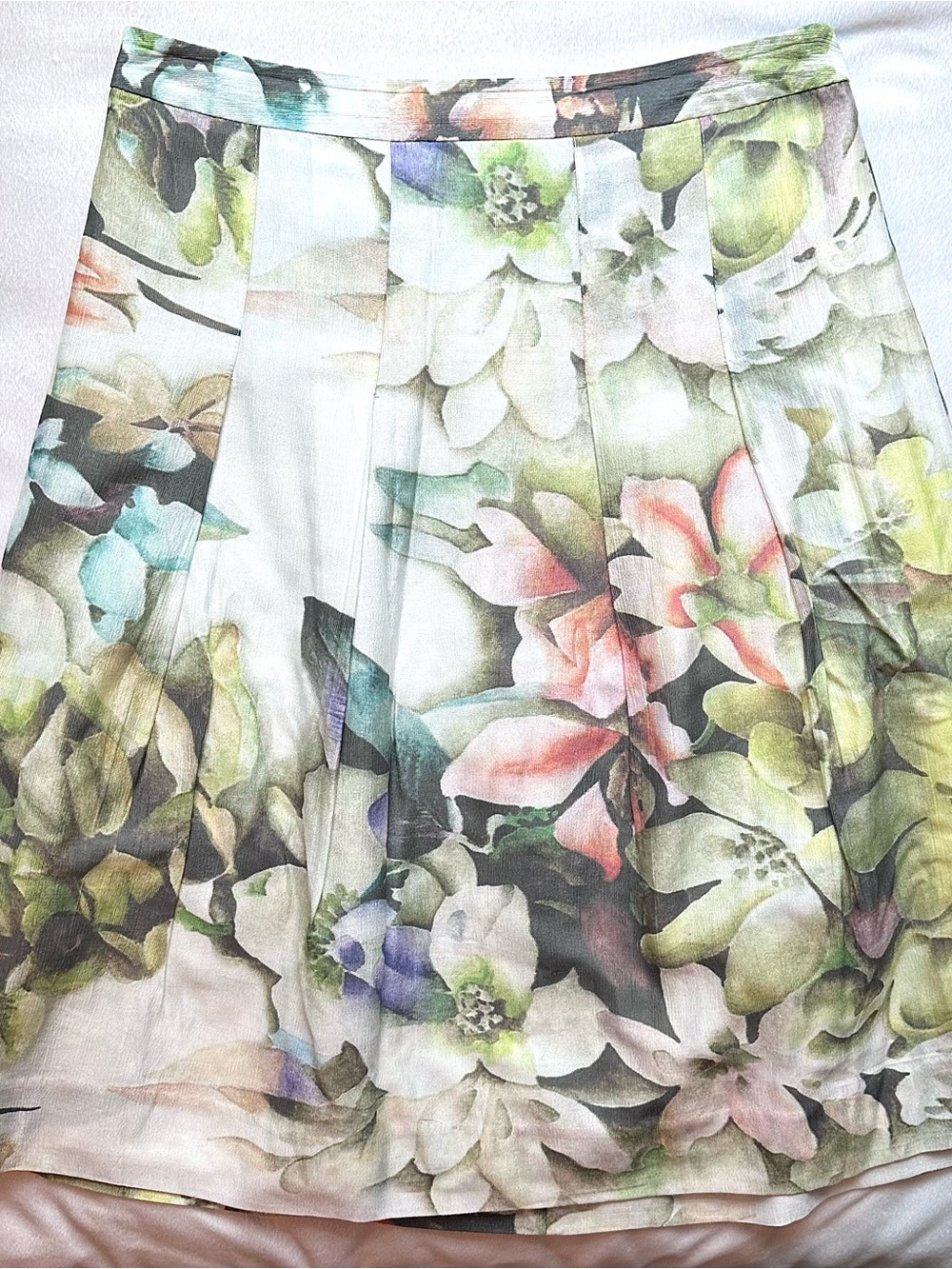 The People's Multicolor Floral Botanical Flare Knee Length Skirt 6 Green Ivory